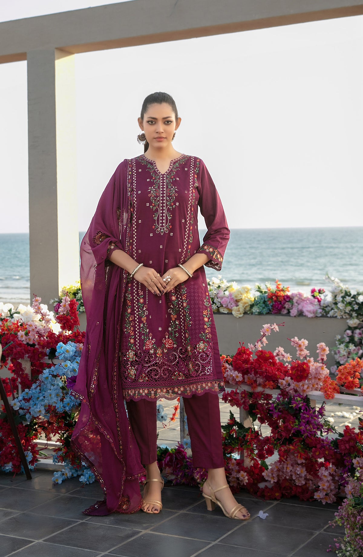 Ek Sunehri Dopahar by Tawakkal Fabrics Embroidered Lawn Unstitched 3 Piece Suit - D-2637 - TF26SDP - Purple - Summer Collection