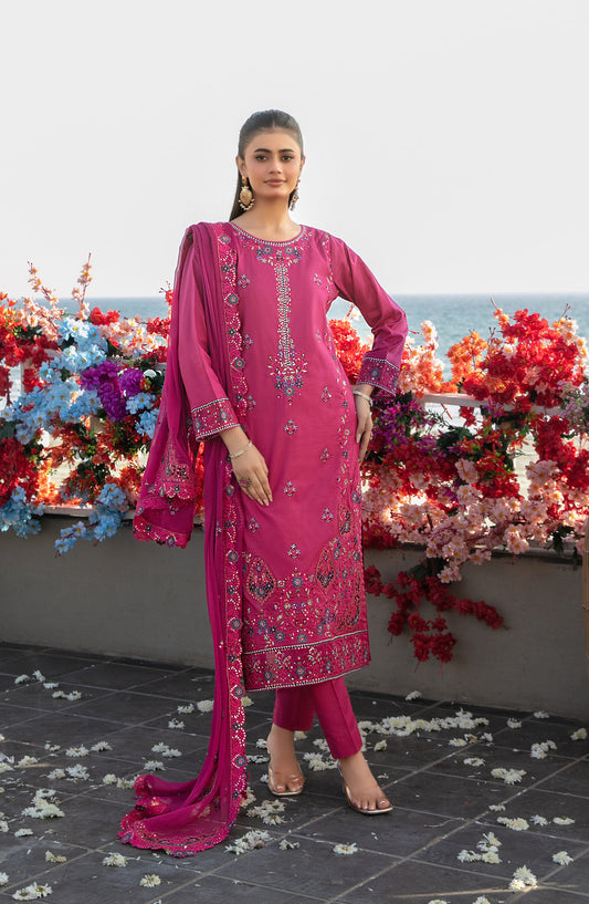 Ek Sunehri Dopahar by Tawakkal Fabrics Embroidered Lawn Unstitched 3 Piece Suit - D-2635 - TF26SDP - Pink - Summer Collection