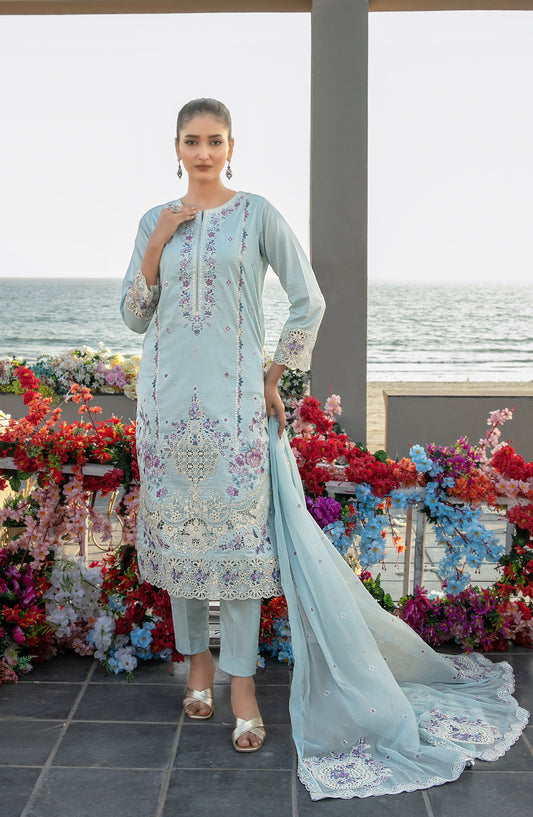 Ek Sunehri Dopahar by Tawakkal Fabrics Embroidered Lawn Unstitched 3 Piece Suit - D-2634 - TF26SDP - Blue - Summer Collection