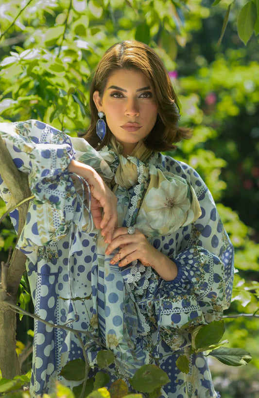 Elaf Bridgerton Printed Lawn Unstitched 3 Piece Suit - EPB-5A VIOLETTE - EL26BRD - Blue - Summer Collection