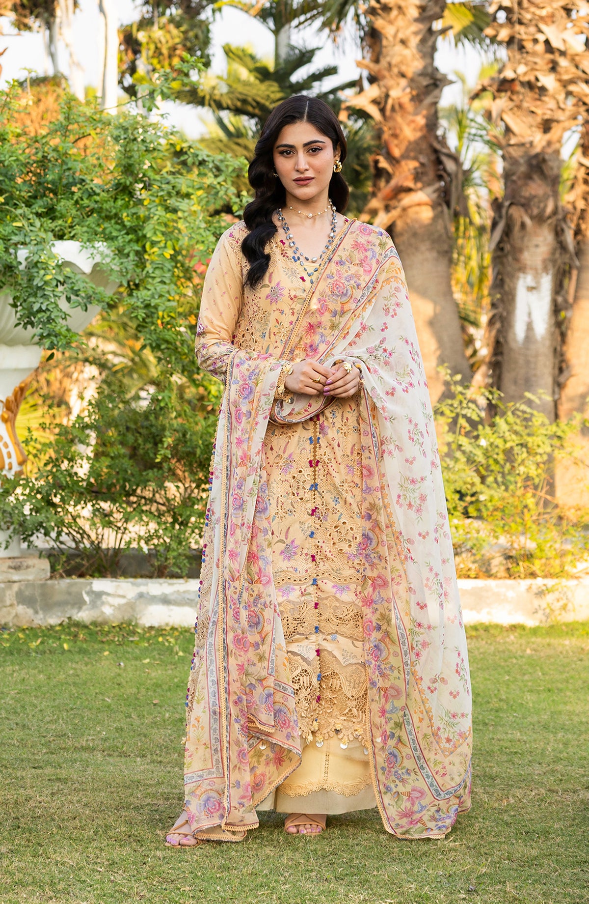 Elaf Embroidered Chikankari Lawn Unstitched 3 Piece Suit - ERC-5B Khushee - EL26CHK - Yellow - Summer Collection