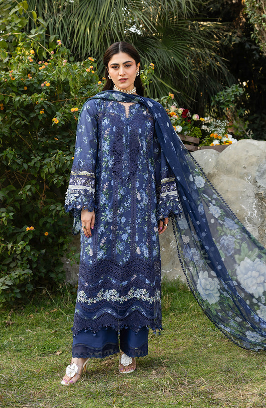 Elaf Embroidered Chikankari Lawn Unstitched 3 Piece Suit - ERC-3B Neel - EL26CHK - Blue - Summer Collection