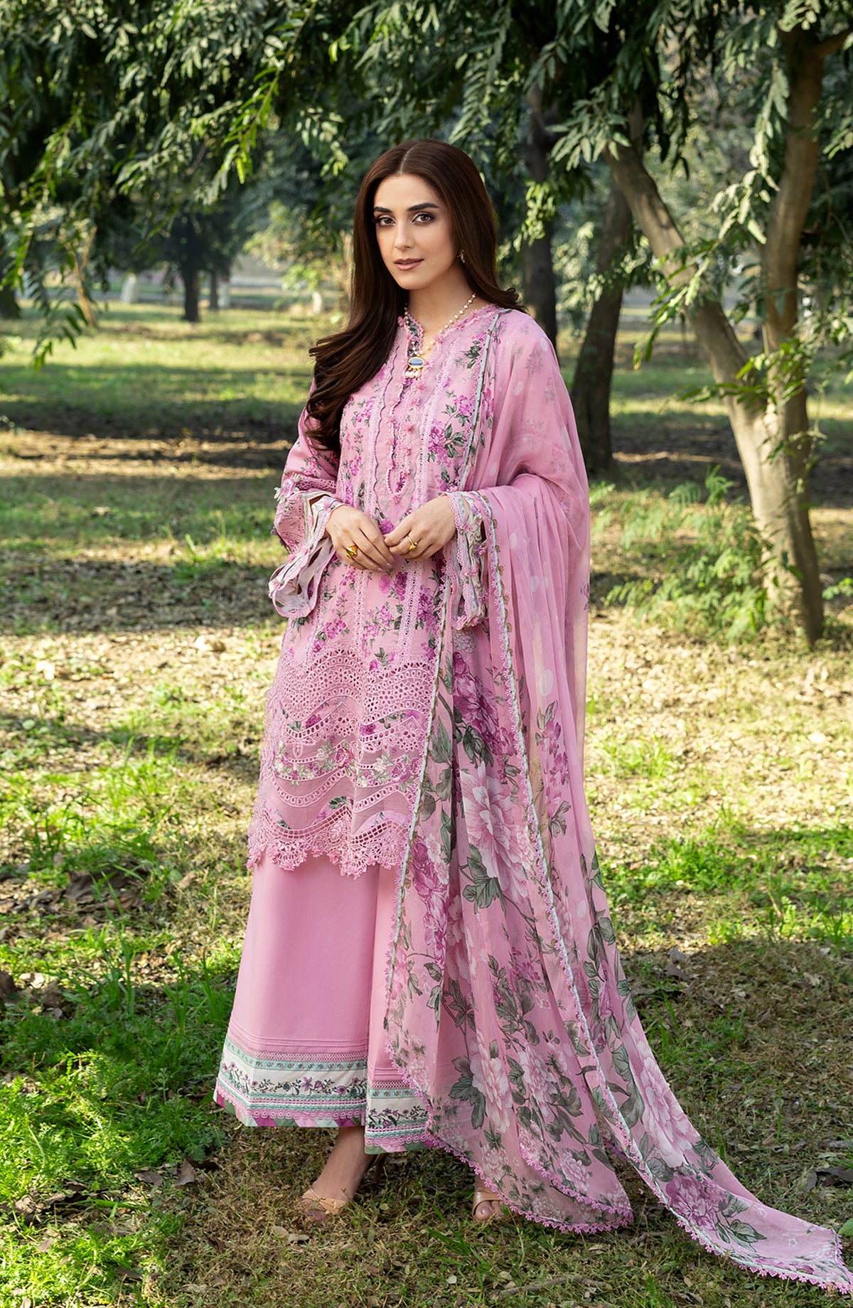Elaf Embroidered Chikankari Lawn Unstitched 3 Piece Suit - ERC-3A Man Mayal - EL26CHK - Pink - Summer Collection