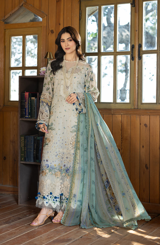 Elaf Embroidered Chikankari Lawn Unstitched 3 Piece Suit - ERC-1A Sahil - EL26CHK - White - Summer Collection