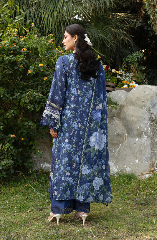 Elaf Embroidered Chikankari Lawn Unstitched 3 Piece Suit - ERC-3B Neel - EL26CHK - Blue - Summer Collection