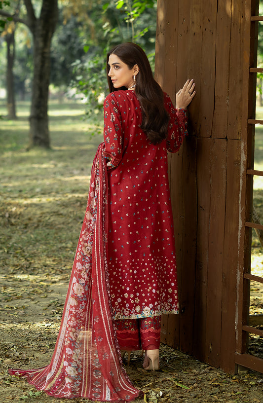 Elaf Embroidered Chikankari Lawn Unstitched 3 Piece Suit - ERC-1B Marjaan - EL26CHK - Maroon - Summer Collection