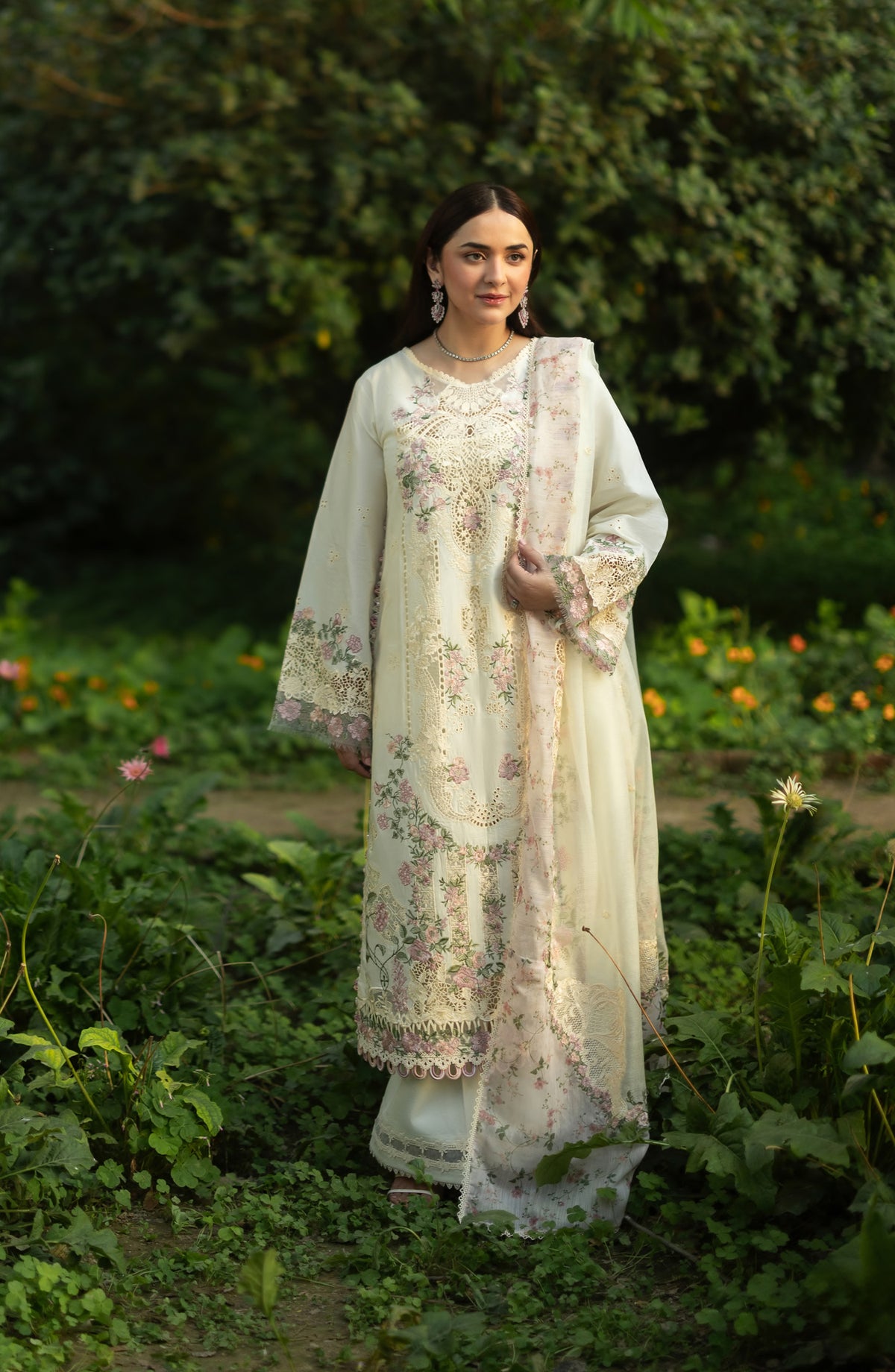 Elaf Luxury Embroidered Lawn Unstitched 3 Piece Suit - ELQ-7B - EL26UNS - Lemon - Summer Collection