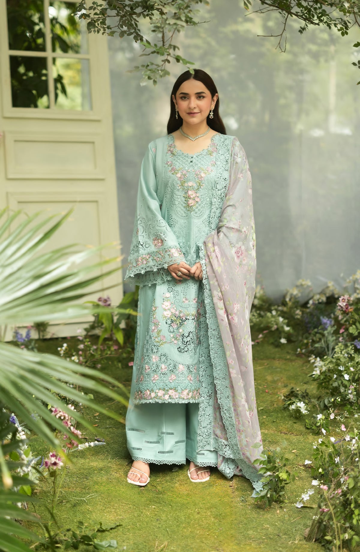Elaf Luxury Embroidered Lawn Unstitched 3 Piece Suit - ELQ-6B - EL26UNS - Ferozi - Summer Collection