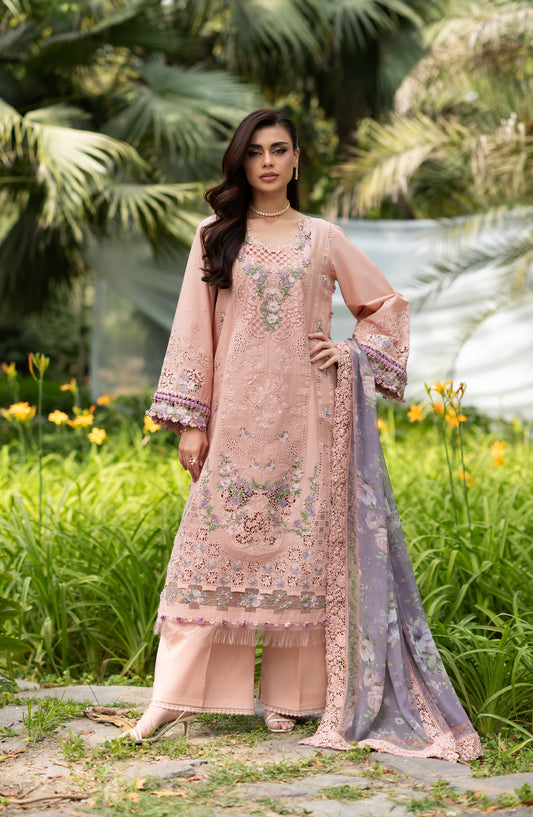 Elaf Luxury Embroidered Lawn Unstitched 3 Piece Suit - ELQ-6A - EL26UNS - Pink - Summer Collection