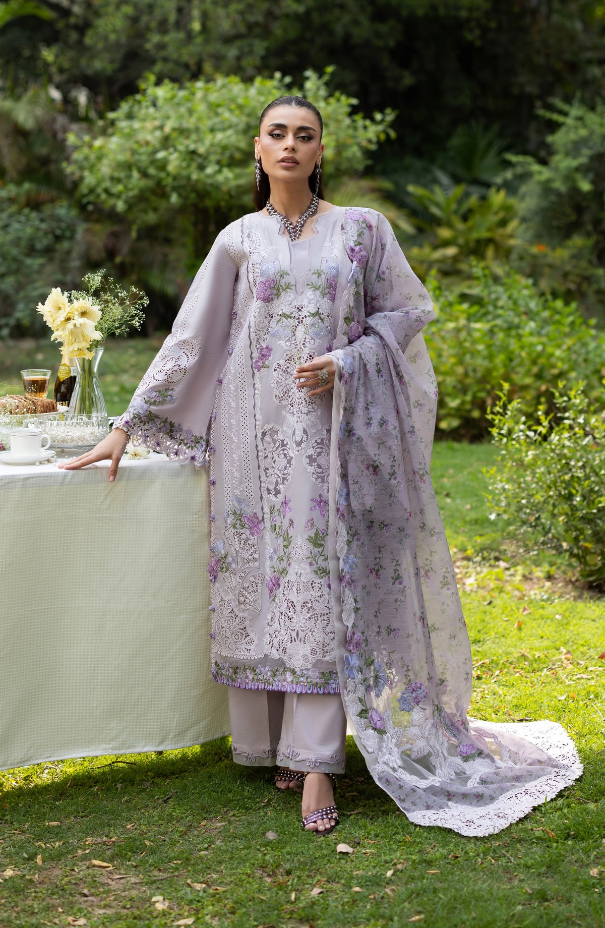 Elaf Luxury Embroidered Lawn Unstitched 3 Piece Suit - ELQ-4B - EL26UNS - Purple - Summer Collection