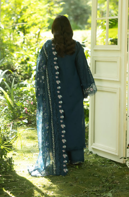 Elaf Luxury Embroidered Lawn Unstitched 3 Piece Suit - ELQ-3B - EL26UNS - Blue - Summer Collection