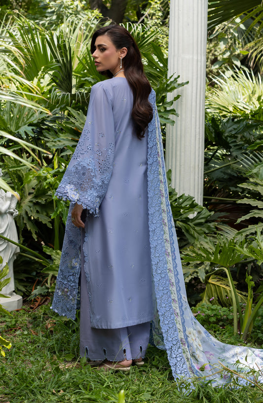 Elaf Luxury Embroidered Lawn Unstitched 3 Piece Suit - ELQ-2B - EL26UNS - Blue - Summer Collection
