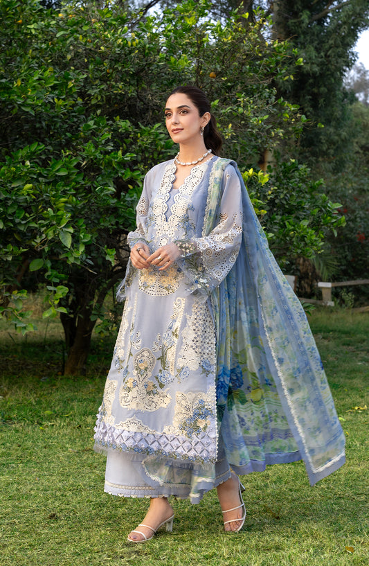 Elaf Luxury Embroidered Lawn Unstitched 3 Piece Suit - ELY-12 SKY BLISS - EL26LL - Blue - Summer Collection