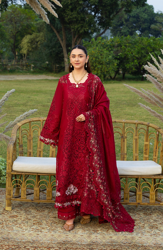 Elaf Luxury Embroidered Lawn Unstitched 3 Piece Suit - ELY-10 CHERIE LADY - EL26LL - Red - Summer Collection
