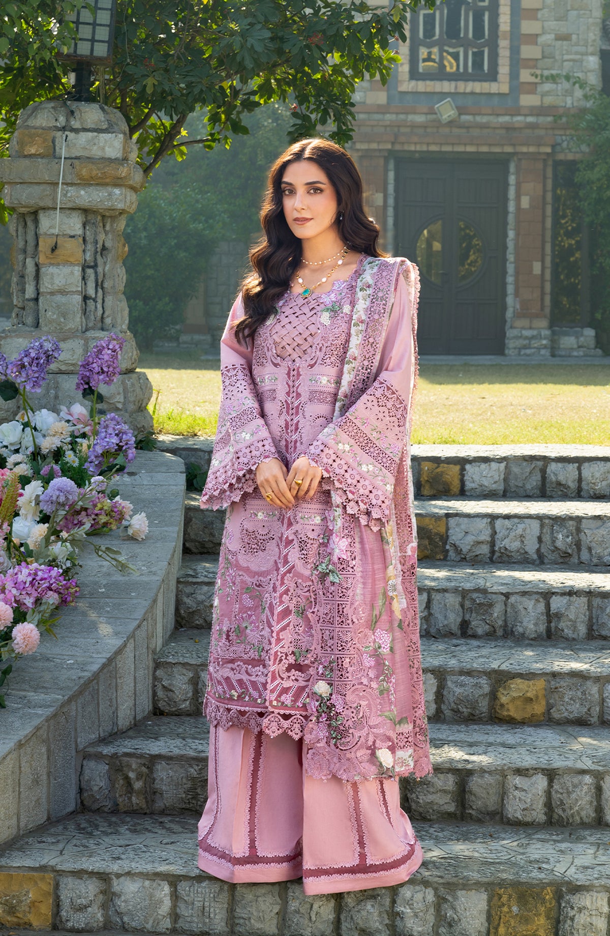 Elaf Luxury Embroidered Lawn Unstitched 3 Piece Suit - ELY-09 ROSEE - EL26LL - Pink - Summer Collection