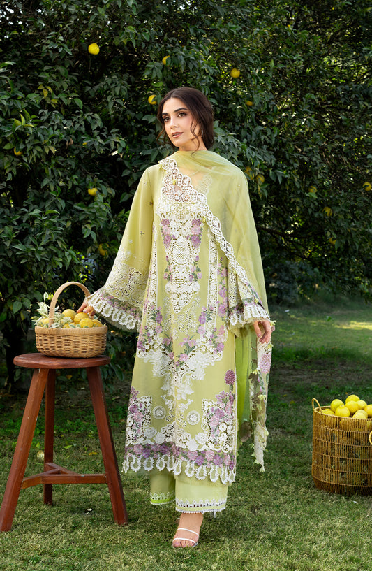 Elaf Luxury Embroidered Lawn Unstitched 3 Piece Suit - ELY-08 PISTACHIA - EL26LL - Green - Summer Collection