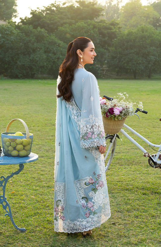 Elaf Luxury Embroidered Lawn Unstitched 3 Piece Suit - ELY-07 MORNIG DRIZZLE - EL26LL - Blue - Summer Collection