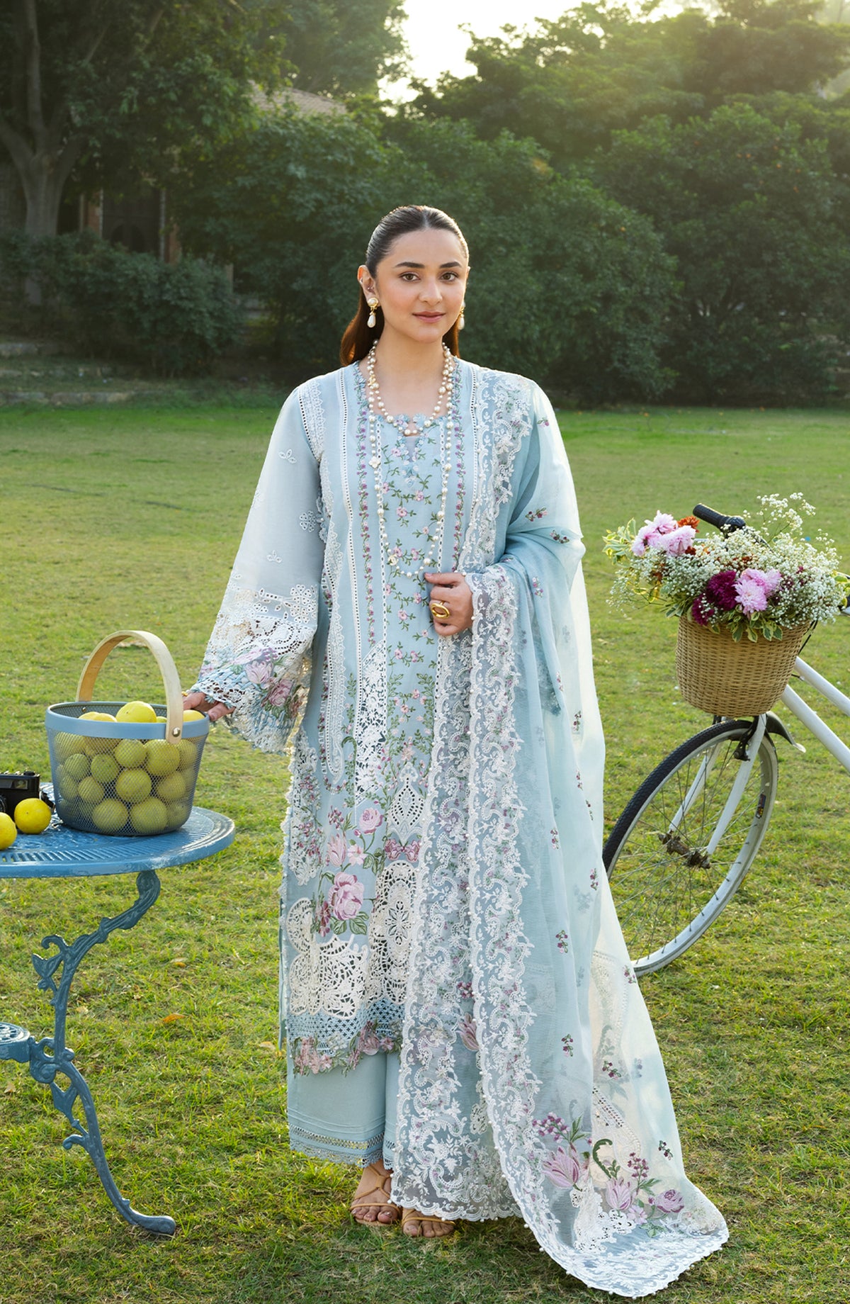 Elaf Luxury Embroidered Lawn Unstitched 3 Piece Suit - ELY-07 MORNIG DRIZZLE - EL26LL - Blue - Summer Collection