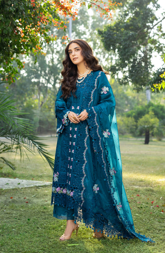 Elaf Luxury Embroidered Lawn Unstitched 3 Piece Suit - ELY-06 SAPPHIRE - EL26LL - Blue - Summer Collection