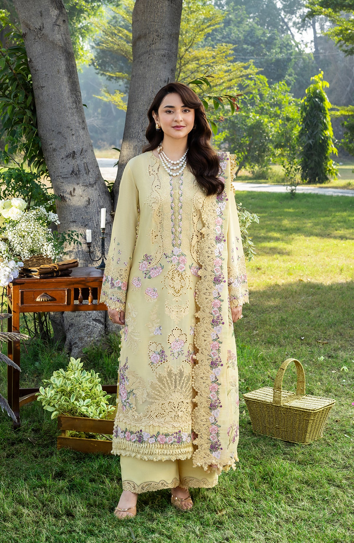 Elaf Luxury Embroidered Lawn Unstitched 3 Piece Suit - ELY-05 SOUCI - EL26LL - Yellow - Summer Collection
