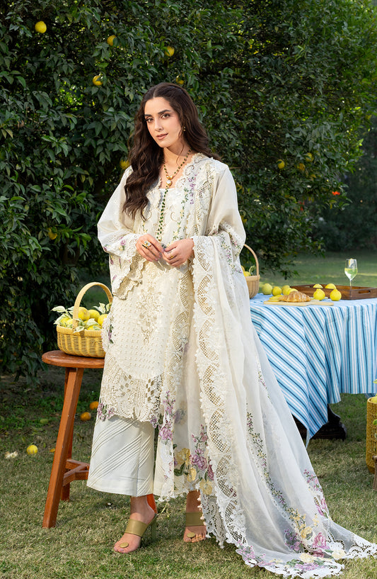 Elaf Luxury Embroidered Lawn Unstitched 3 Piece Suit - ELY-3A PERLE - EL26LL - Fawn - Summer Collection