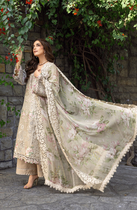 Elaf Luxury Embroidered Lawn Unstitched 3 Piece Suit - ELY-2A CAMELLIA - EL26LL - Grey - Summer Collection