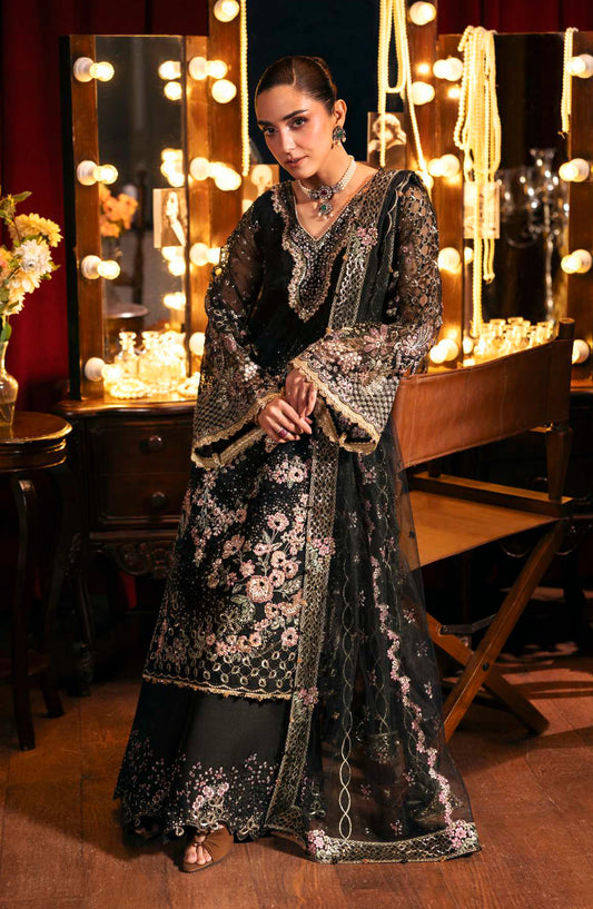 Elaf Serenade Embroidered Organza Unstitched 3 Piece Suit - EHM-05 - EL26SRN - Black - Formal Collection