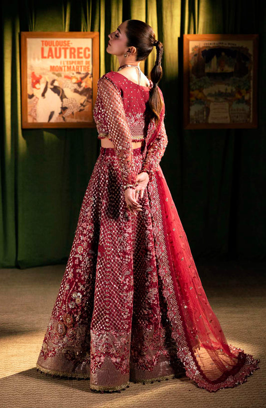 Elaf Serenade Embroidered Poly Net Unstitched 3 Piece Suit - EHM-07 - EL26SRN - Red - Formal Collection