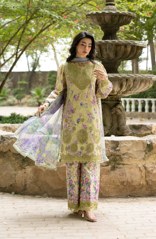 Elaf Signature Embroidered Lawn Unstitched 3 Piece Suit - ESG-8A - EL26NTR - Green - Summer Collection