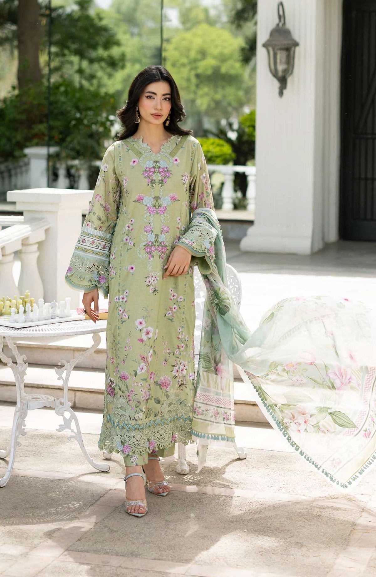 Elaf Signature Embroidered Lawn Unstitched 3 Piece Suit - ESG-6A - EL26NTR - Green - Summer Collection