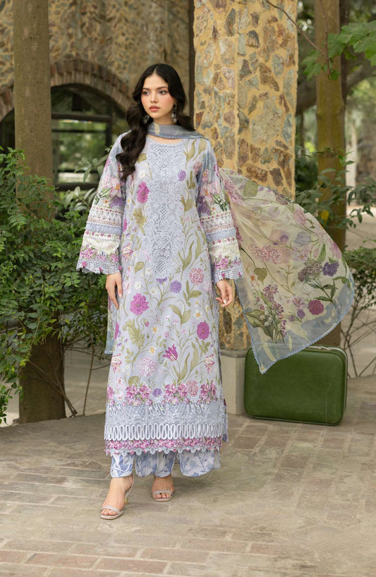 Elaf Signature Embroidered Lawn Unstitched 3 Piece Suit - ESG-5A - EL26NTR - Blue - Summer Collection