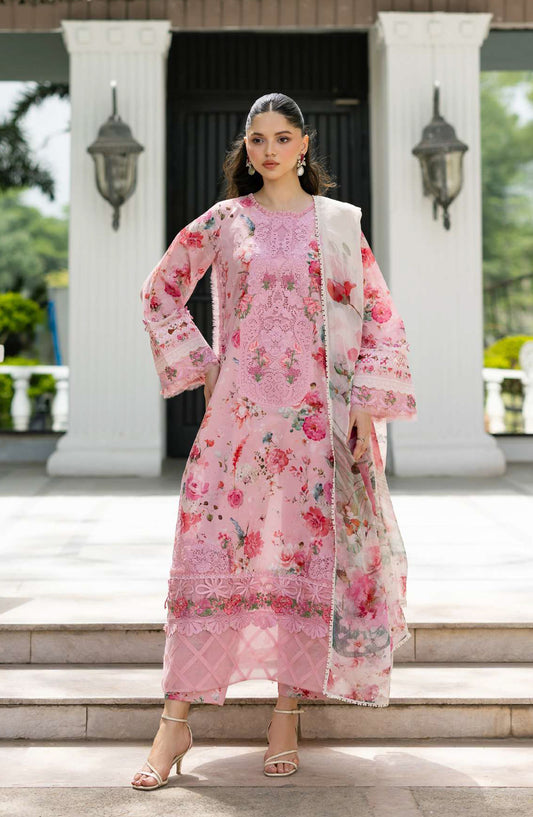 Elaf Signature Embroidered Lawn Unstitched 3 Piece Suit - ESG-4B - EL26NTR - Pink - Summer Collection
