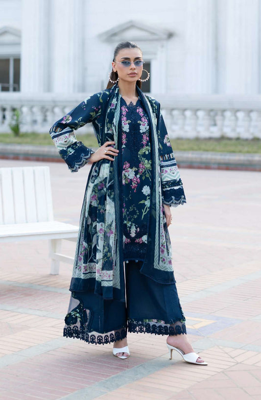 Elaf Signature Embroidered Lawn Unstitched 3 Piece Suit - ESG-3A - EL26NTR - Blue - Summer Collection