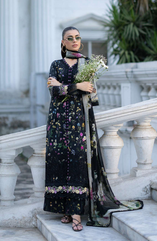 Elaf Signature Embroidered Lawn Unstitched 3 Piece Suit - ESG-2B - EL26NTR - Black - Summer Collection