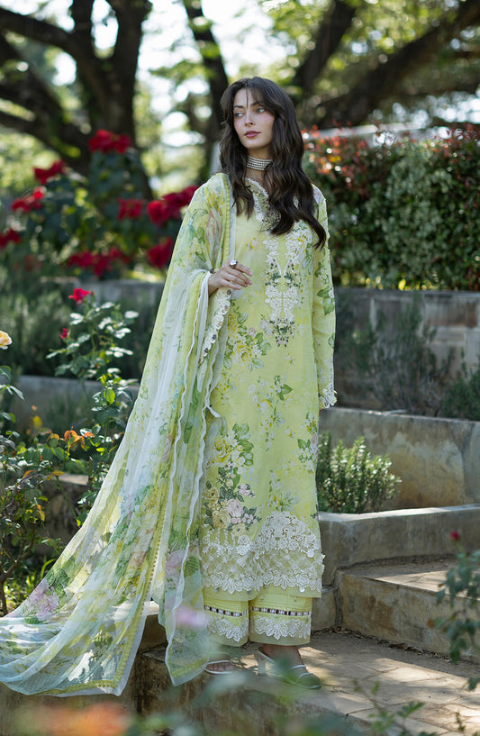 Elaf Signature Embroidered Lawn Unstitched 3 Piece Suit - ESA-7A Ivory Season - EL26EM - Yellow - Luxury Collection