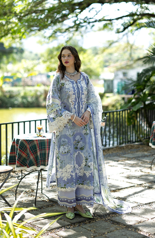 Elaf Signature Embroidered Lawn Unstitched 3 Piece Suit - ESA-8B Anastassia - EL26EM - Blue - Luxury Collection