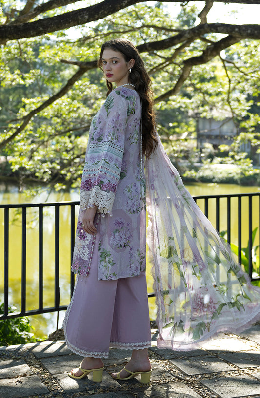 Elaf Signature Embroidered Lawn Unstitched 3 Piece Suit - ESA-8A Juliette - EL26EM - Purple - Luxury Collection