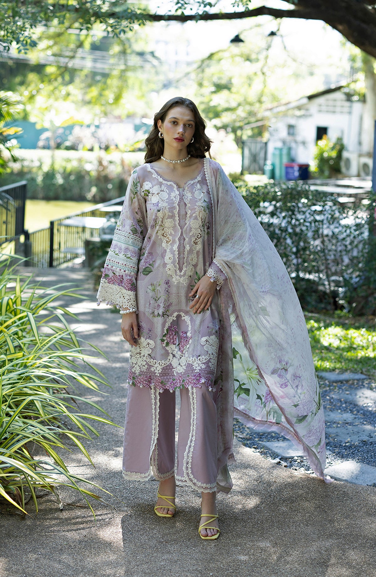 Elaf Signature Embroidered Lawn Unstitched 3 Piece Suit - ESA-8A Juliette - EL26EM - Purple - Luxury Collection