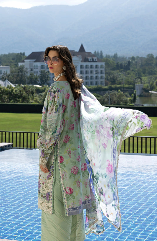 Elaf Signature Embroidered Lawn Unstitched 3 Piece Suit - ESA-6B Eveline Whsiper - EL26EM - Green - Luxury Collection