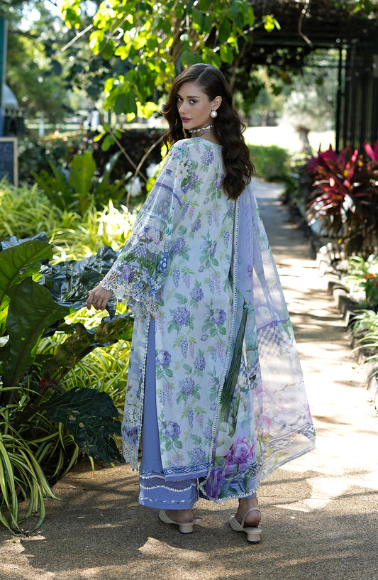 Elaf Signature Embroidered Lawn Unstitched 3 Piece Suit - ESA-6A Moonlit Petals - EL26EM - Blue - Luxury Collection