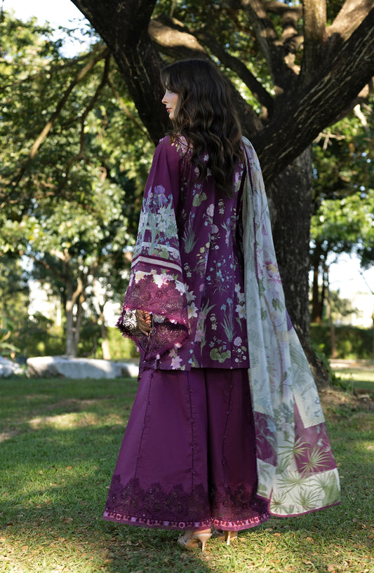 Elaf Signature Embroidered Lawn Unstitched 3 Piece Suit - ESA-5B Darling Plum - EL26EM - Purple - Luxury Collection