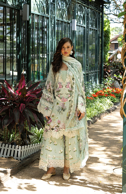 Elaf Signature Embroidered Lawn Unstitched 3 Piece Suit - ESA-4B Mint Meadow - EL26EM - Green - Luxury Collection
