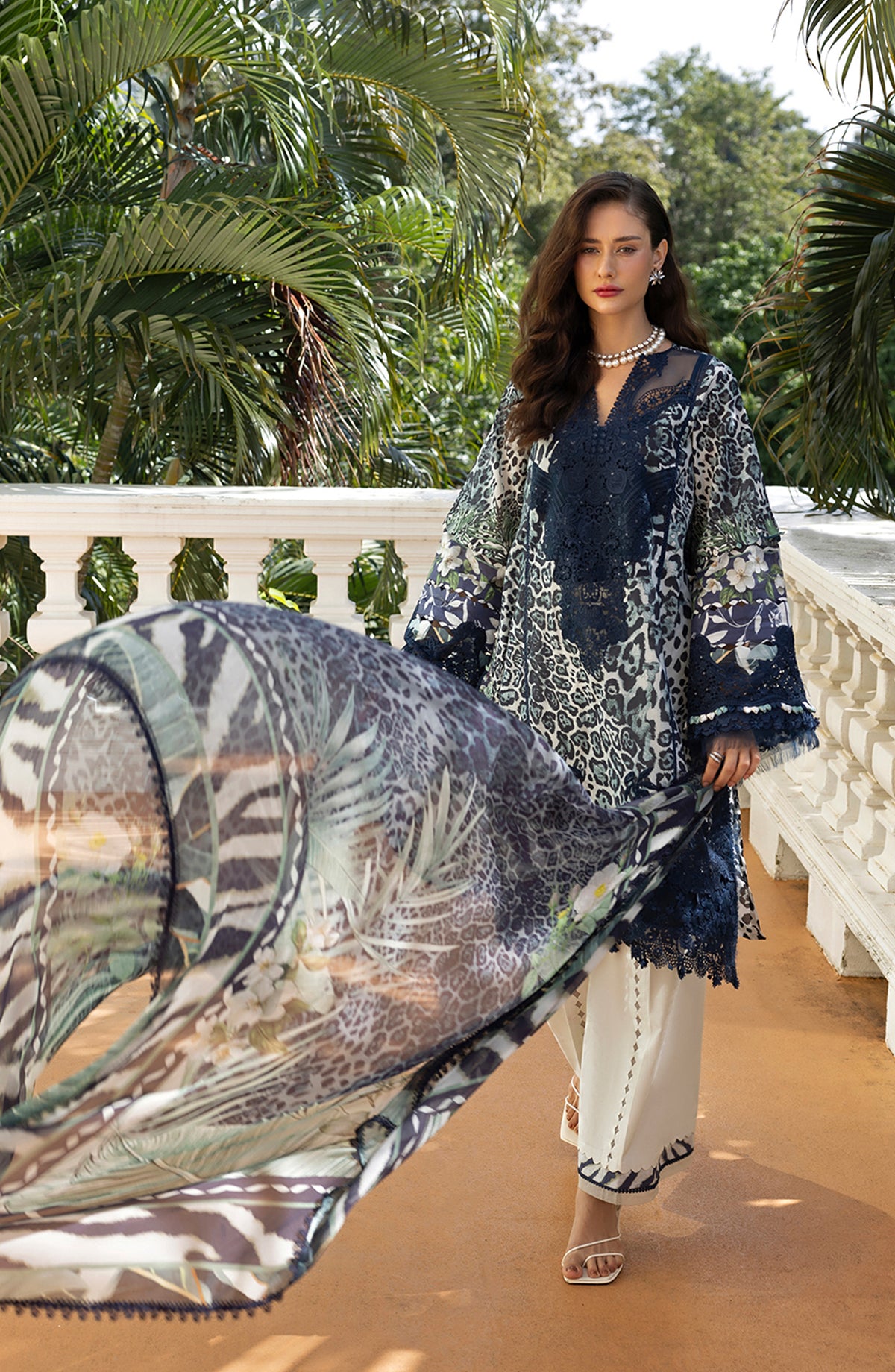 Elaf Signature Embroidered Lawn Unstitched 3 Piece Suit - ESA-3B Victorian Muse - EL26EM - Blue - Luxury Collection