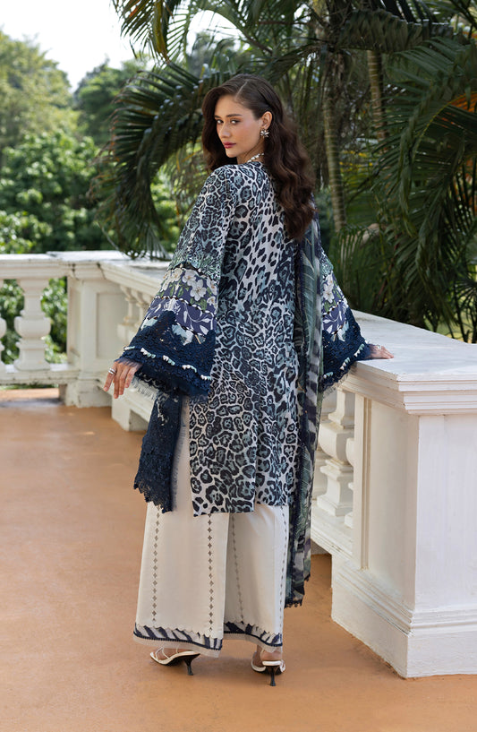 Elaf Signature Embroidered Lawn Unstitched 3 Piece Suit - ESA-3B Victorian Muse - EL26EM - Blue - Luxury Collection