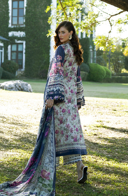 Elaf Signature Embroidered Lawn Unstitched 3 Piece Suit - ESA-2A Veronica - EL26EM - Blue - Luxury Collection