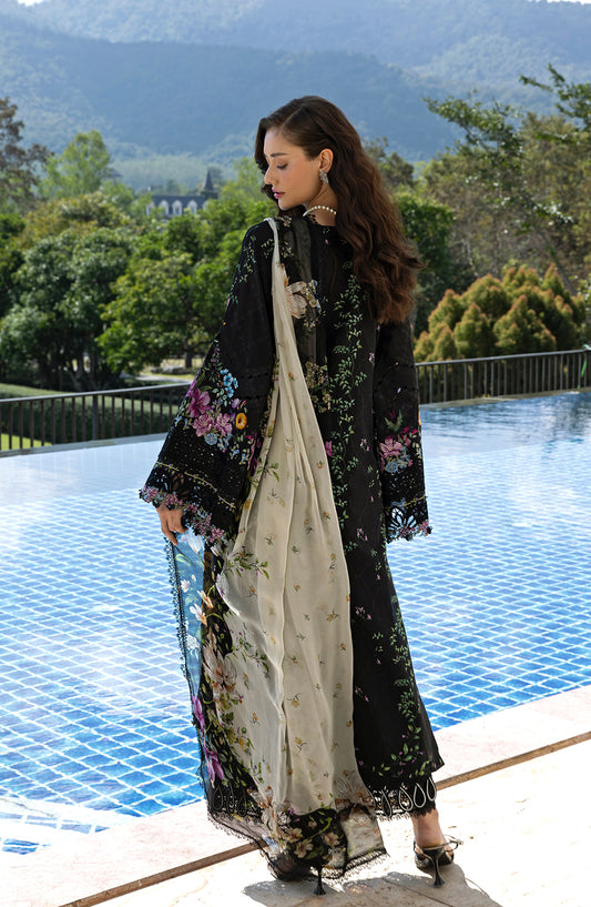 Elaf Signature Embroidered Lawn Unstitched 3 Piece Suit - ESA-1B Black Throne - EL26EM - Black - Luxury Collection