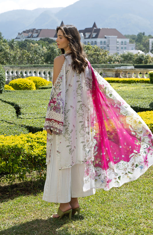 Elaf Signature Embroidered Lawn Unstitched 3 Piece Suit - ESA-1A Duchess - EL26EM - White - Luxury Collection
