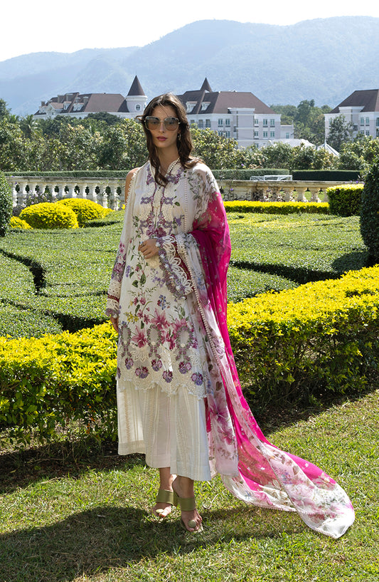 Elaf Signature Embroidered Lawn Unstitched 3 Piece Suit - ESA-1A Duchess - EL26EM - White - Luxury Collection