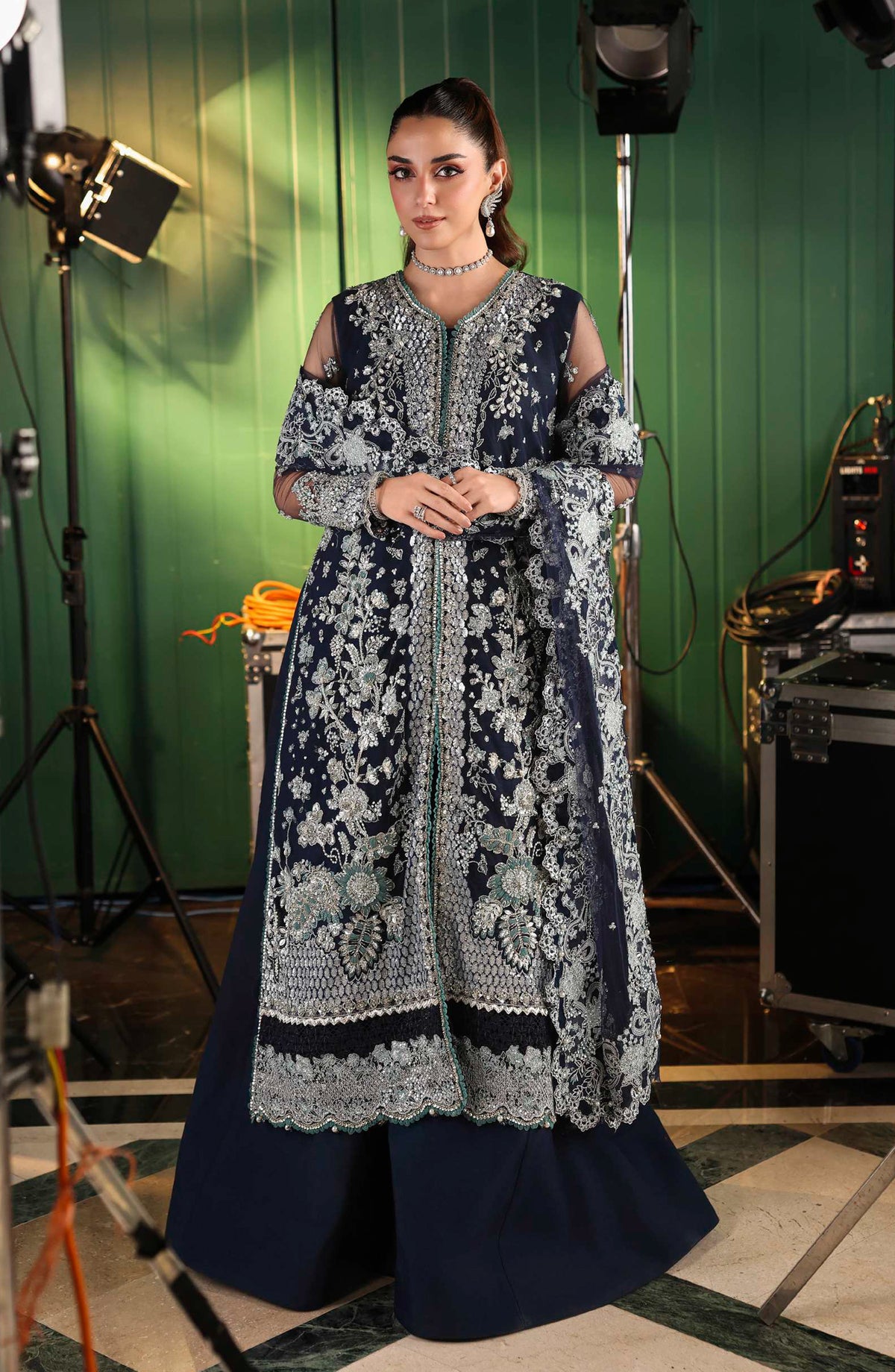 Elaf Stardom Formal Embroidered Poly Net Unstitched 3 Piece Suit - ESH-06 - EL25STR - Blue - Luxury Collection
