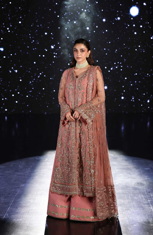 Elaf Stardom Formal Embroidered Poly Net Unstitched 3 Piece Suit - ESH-05 - EL25STR - Pink - Luxury Collection